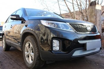 4 199 р. Защитная сетка в бампер (середина, ячейка 4х10 мм) Alfeco Премиум KIA Sorento XM рестайлинг (2012-2015) (Хром)  с доставкой в г. Калуга. Увеличить фотографию 3