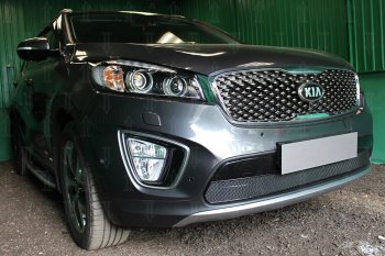 4 299 р. Защитная сетка в бампер (низ, ячейка 4х10 мм) Alfeco Премиум KIA Sorento UM/Prime дорестайлинг (2014-2018) (Чёрная)  с доставкой в г. Калуга. Увеличить фотографию 3