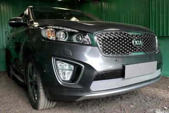 4 499 р. Защитная сетка в бампер (низ, ячейка 4х10 мм) Alfeco Премиум KIA Sorento UM/Prime дорестайлинг (2014-2018) (Хром)  с доставкой в г. Калуга. Увеличить фотографию 2