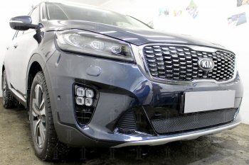 4 199 р. Защитная сетка в бампер (низ, ячейка 4х10 мм) Alfeco Премиум KIA Sorento UM/Prime рестайлинг (2018-2020) (Чёрная)  с доставкой в г. Калуга. Увеличить фотографию 3