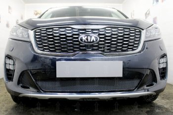 4 299 р. Защитная сетка в бампер (низ, ячейка 4х10 мм) Alfeco Премиум  KIA Sorento  UM/Prime (2018-2020) рестайлинг (Чёрная)  с доставкой в г. Калуга. Увеличить фотографию 1