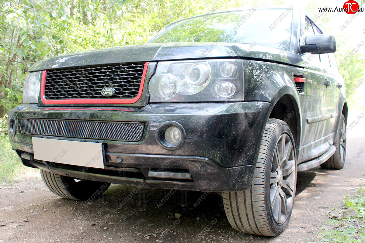 4 499 р. Защитная сетка в бампер (низ, ячейка 4х10 мм) Alfeco Премиум Land Rover Range Rover Sport 1 L320 дорестайлинг (2005-2009) (Чёрная)  с доставкой в г. Калуга