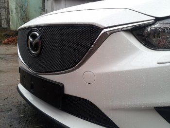 5 499 р. Защитная сетка в бампер (верх, ячейка 4х10 мм) Alfeco Премиум Mazda 6 GJ дорестайлинг седан (2012-2015) (Чёрная)  с доставкой в г. Калуга. Увеличить фотографию 4
