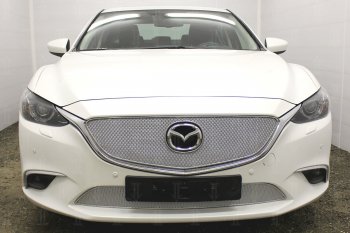 Защитная сетка в бампер (верх, компл. Activ, ячейка 4х10 мм) Alfeco Премиум Mazda 6 GJ 1-ый рестайлинг седан (2015-2018)  (Хром)