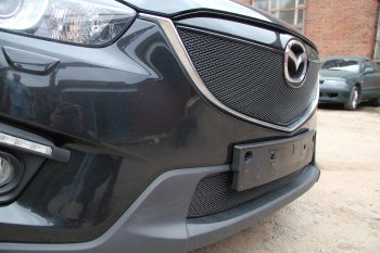 5 799 р. Защитная сетка в бампер (верх, без парктроника, ячейка 4х10 мм) Alfeco Премиум Mazda CX-5 KE дорестайлинг (2011-2014) (Чёрная)  с доставкой в г. Калуга. Увеличить фотографию 3