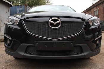 Защитная сетка в бампер (низ, ячейка 4х10 мм) Alfeco Премиум Mazda CX-5 KE рестайлинг (2015-2017)  (Чёрная)