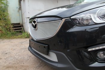 4 299 р. Защитная сетка в бампер (низ, ячейка 4х10 мм) Alfeco Премиум Mazda CX-5 KE рестайлинг (2015-2017) (Хром)  с доставкой в г. Калуга. Увеличить фотографию 2
