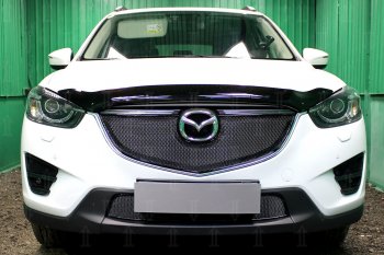 6 599 р. Защитная сетка в бампер (верх, ячейка 4х10 мм) Alfeco Премиум  Mazda CX-5  KE (2015-2017) (Чёрная)  с доставкой в г. Калуга. Увеличить фотографию 1