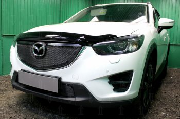 6 599 р. Защитная сетка в бампер (верх, ячейка 4х10 мм) Alfeco Премиум Mazda CX-5 KE рестайлинг (2015-2017) (Чёрная)  с доставкой в г. Калуга. Увеличить фотографию 2
