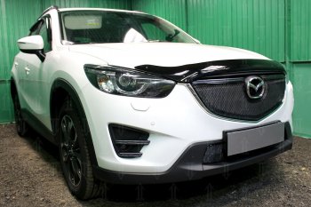 6 599 р. Защитная сетка в бампер (верх, ячейка 4х10 мм) Alfeco Премиум  Mazda CX-5  KE (2015-2017) (Чёрная)  с доставкой в г. Калуга. Увеличить фотографию 3