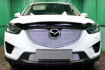 7 549 р. Защитная сетка в бампер (верх, ячейка 4х10 мм) Alfeco Премиум  Mazda CX-5  KE (2015-2017) (Хром)  с доставкой в г. Калуга. Увеличить фотографию 1