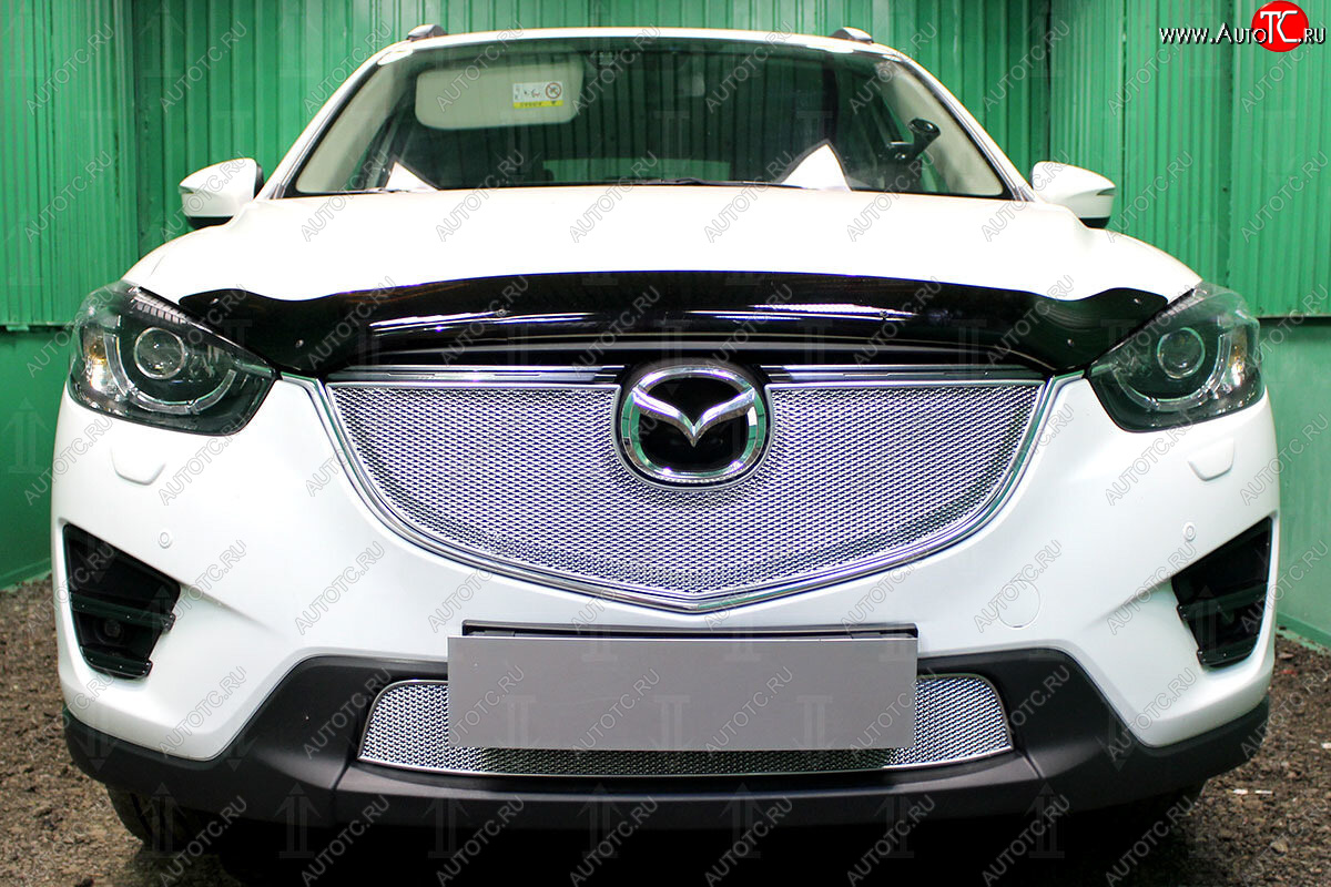 7 549 р. Защитная сетка в бампер (верх, ячейка 4х10 мм) Alfeco Премиум  Mazda CX-5  KE (2015-2017) (Хром)  с доставкой в г. Калуга