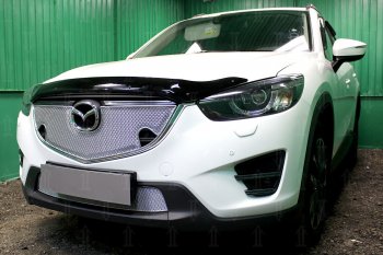 6 849 р. Защитная сетка в бампер (верх, с парктроником, ячейка 4х10 мм) Alfeco Премиум  Mazda CX-5  KE (2015-2017) (Хром)  с доставкой в г. Калуга. Увеличить фотографию 3