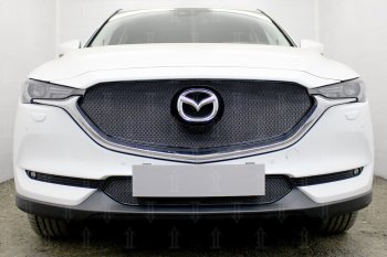 6 299 р. Защитная сетка в бампер (верх, 3D, ячейка 4х10 мм) Alfeco Премиум  Mazda CX-5  KF (2016-2024) (Чёрная)  с доставкой в г. Калуга. Увеличить фотографию 1