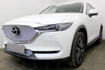 7 349 р. Защитная сетка в бампер (верх, 3D, ячейка 4х10 мм) Alfeco Премиум  Mazda CX-5  KF (2016-2024) (Хром)  с доставкой в г. Калуга. Увеличить фотографию 2