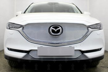 Защитная сетка в бампер (верх, 3D, ячейка 4х10 мм) Alfeco Премиум Mazda (Мазда) CX-5 (ЦХ-5)  KF (2016-2024) KF  (Хром)