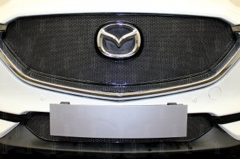 6 299 р. Защитная сетка в бампер (верх, ячейка 4х10 мм) Alfeco Премиум  Mazda CX-5  KF (2016-2024) (Чёрная)  с доставкой в г. Калуга. Увеличить фотографию 2