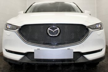 6 299 р. Защитная сетка в бампер (верх, ячейка 4х10 мм) Alfeco Премиум  Mazda CX-5  KF (2016-2024) (Чёрная)  с доставкой в г. Калуга. Увеличить фотографию 1