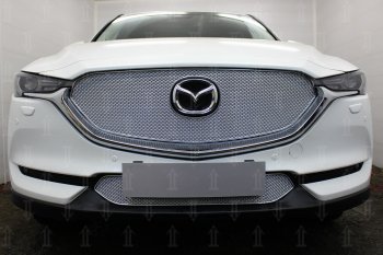 Защитная сетка в бампер (верх, ячейка 4х10 мм) Alfeco Премиум Mazda (Мазда) CX-5 (ЦХ-5)  KF (2016-2024) KF  (Хром)