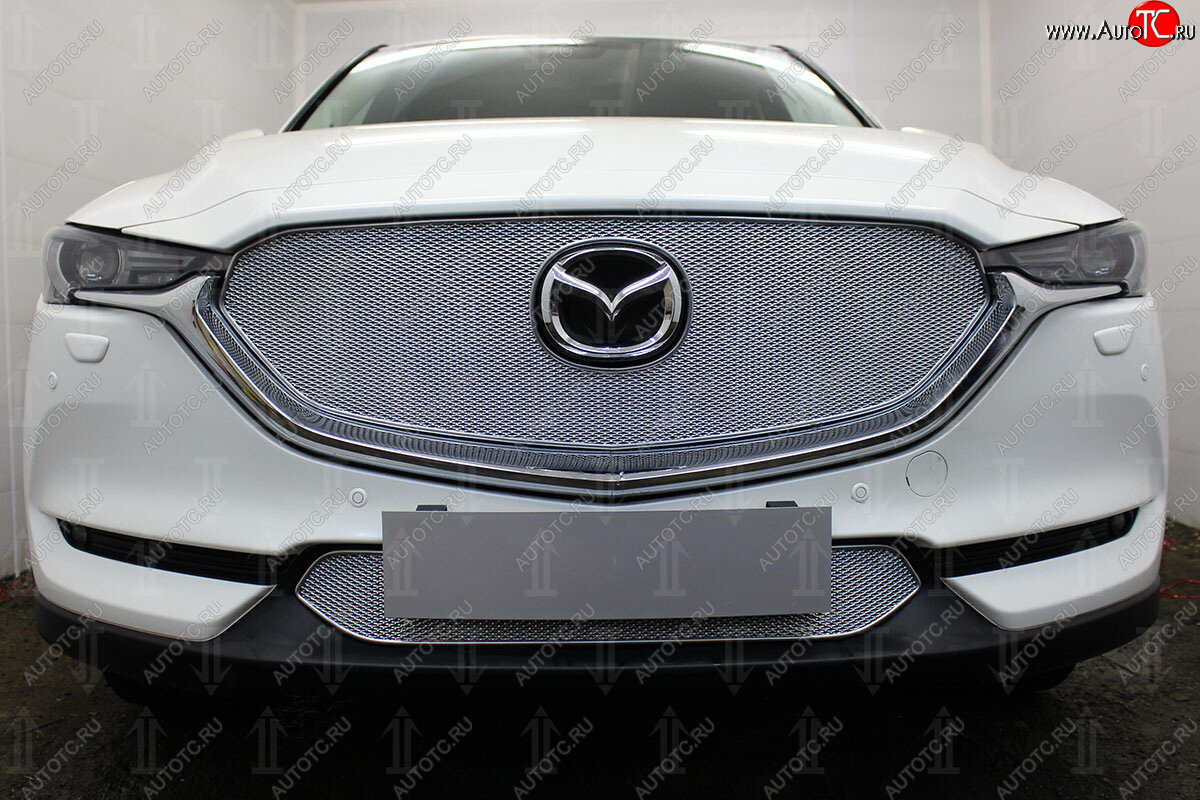 7 349 р. Защитная сетка в бампер (верх, ячейка 4х10 мм) Alfeco Премиум Mazda CX-5 KF (2016-2024) (Хром)  с доставкой в г. Калуга