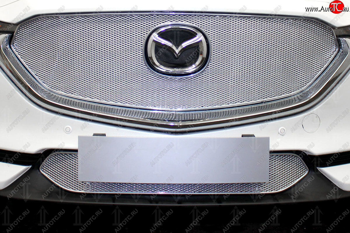 4 299 р. Защитная сетка в бампер (низ, ячейка 4х10 мм) Alfeco Премиум  Mazda CX-5  KF (2016-2024) (Хром)  с доставкой в г. Калуга