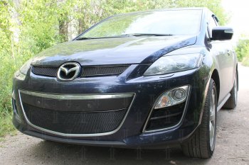 4 199 р. Защитная сетка в бампер (низ, ячейка 4х10 мм) Alfeco Премиум Mazda CX-7 ER рестайлинг (2010-2012) (Чёрная)  с доставкой в г. Калуга. Увеличить фотографию 2