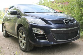 4 199 р. Защитная сетка в бампер (низ, ячейка 4х10 мм) Alfeco Премиум Mazda CX-7 ER рестайлинг (2010-2012) (Чёрная)  с доставкой в г. Калуга. Увеличить фотографию 3