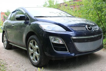 4 299 р. Защитная сетка в бампер (низ, ячейка 4х10 мм) Alfeco Премиум Mazda CX-7 ER рестайлинг (2010-2012) (Хром)  с доставкой в г. Калуга. Увеличить фотографию 2