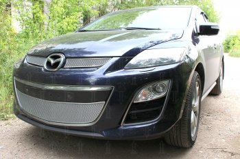 4 299 р. Защитная сетка в бампер (низ, ячейка 4х10 мм) Alfeco Премиум Mazda CX-7 ER рестайлинг (2010-2012) (Хром)  с доставкой в г. Калуга. Увеличить фотографию 3