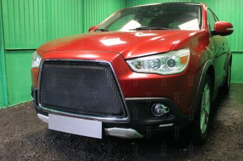 6 999 р. Защитная сетка в бампер (3D, ячейка 4х10 мм) Alfeco Премиум Mitsubishi ASX дорестайлинг (2010-2012) (Чёрная)  с доставкой в г. Калуга. Увеличить фотографию 2