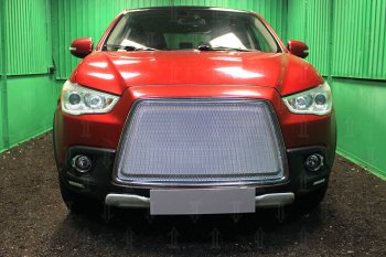 8 349 р. Защитная сетка в бампер (3D, ячейка 4х10 мм) Alfeco Премиум Mitsubishi ASX дорестайлинг (2010-2012) (Хром)  с доставкой в г. Калуга. Увеличить фотографию 1