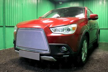 8 349 р. Защитная сетка в бампер (3D, ячейка 4х10 мм) Alfeco Премиум  Mitsubishi ASX (2010-2012) (Хром)  с доставкой в г. Калуга. Увеличить фотографию 3
