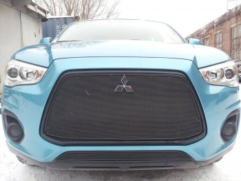 3 679 р. Защитная сетка в бампер (низ, ячейка 4х10 мм) Alfeco Премиум Mitsubishi ASX 1-ый рестайлинг (2013-2016) (Чёрная)  с доставкой в г. Калуга. Увеличить фотографию 3