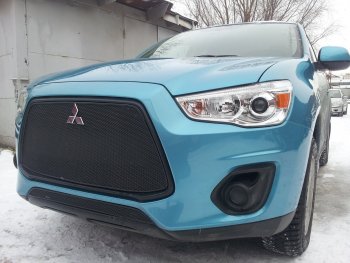 3 679 р. Защитная сетка в бампер (низ, ячейка 4х10 мм) Alfeco Премиум Mitsubishi ASX 1-ый рестайлинг (2013-2016) (Чёрная)  с доставкой в г. Калуга. Увеличить фотографию 2