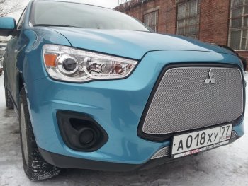 5 999 р. Защитная сетка в бампер (верх, ячейка 4х10 мм) Alfeco Премиум Mitsubishi ASX 1-ый рестайлинг (2013-2016) (Хром)  с доставкой в г. Калуга. Увеличить фотографию 2