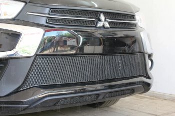 4 899 р. Защитная сетка в бампер (низ, 2 части, ячейка 4х10 мм) Alfeco Премиум Mitsubishi ASX 2-ой рестайлинг (2017-2020) (Чёрная)  с доставкой в г. Калуга. Увеличить фотографию 3