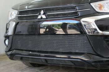 4 899 р. Защитная сетка в бампер (низ, 2 части, ячейка 4х10 мм) Alfeco Премиум Mitsubishi ASX 2-ой рестайлинг (2017-2020) (Чёрная)  с доставкой в г. Калуга. Увеличить фотографию 4