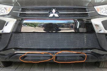 4 899 р. Защитная сетка в бампер (низ, 2 части, ячейка 4х10 мм) Alfeco Премиум Mitsubishi ASX 2-ой рестайлинг (2017-2020) (Чёрная)  с доставкой в г. Калуга. Увеличить фотографию 2