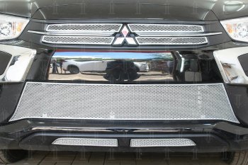 Защитная сетка в бампер (низ, 2 части, ячейка 4х10 мм) Alfeco Премиум Mitsubishi (Митсубиси) ASX (АСХ) (2017-2020) 2-ой рестайлинг  (Хром)