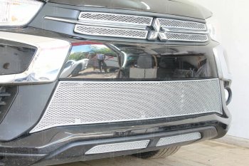 5 899 р. Защитная сетка в бампер (низ, 2 части, ячейка 4х10 мм) Alfeco Премиум  Mitsubishi ASX (2017-2020) (Хром)  с доставкой в г. Калуга. Увеличить фотографию 4