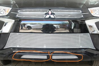 5 899 р. Защитная сетка в бампер (низ, 2 части, ячейка 4х10 мм) Alfeco Премиум  Mitsubishi ASX (2017-2020) (Хром)  с доставкой в г. Калуга. Увеличить фотографию 2