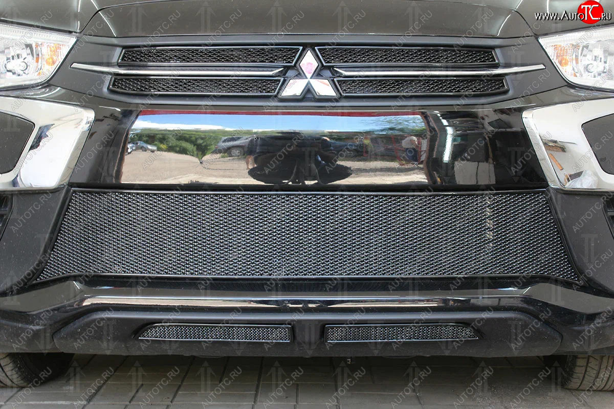 10 899 р. Защитная сетка в бампер (верх, 4 части, ячейка 4х10 мм) Alfeco Премиум  Mitsubishi ASX (2017-2020) (Чёрная)  с доставкой в г. Калуга