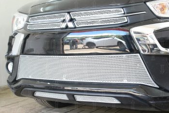 10 999 р. Защитная сетка в бампер (верх, 4 части, ячейка 4х10 мм) Alfeco Премиум  Mitsubishi ASX (2017-2020) (Хром)  с доставкой в г. Калуга. Увеличить фотографию 2