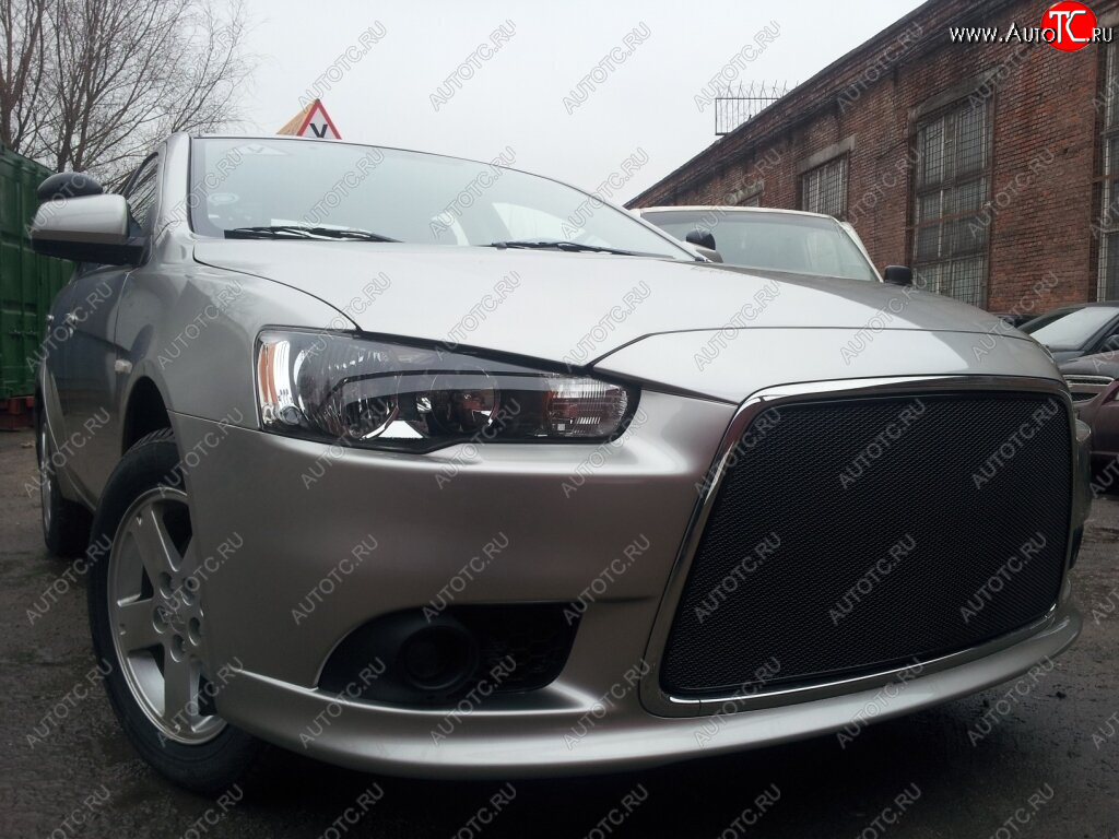 5 999 р. Защитная сетка в бампер (ячейка 3х7 мм) Alfeco Стандарт Mitsubishi Lancer 10 седан рестайлинг (2011-2017) (Чёрная)  с доставкой в г. Калуга