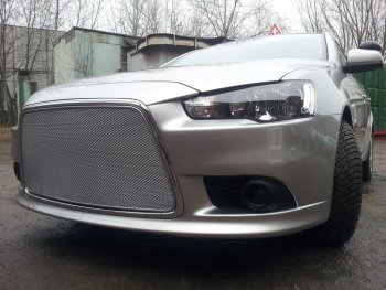 5 999 р. Защитная сетка в бампер (ячейка 3х7 мм) Alfeco Стандарт Mitsubishi Lancer 10 седан рестайлинг (2011-2017) (Хром)  с доставкой в г. Калуга. Увеличить фотографию 2