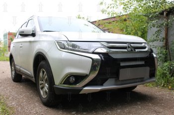 8 999 р. Защитная сетка в бампер (3 части, ячейка 4х10 мм) Alfeco Премиум Mitsubishi Outlander GF 2-ой рестайлинг (2015-2018) (Хром)  с доставкой в г. Калуга. Увеличить фотографию 2