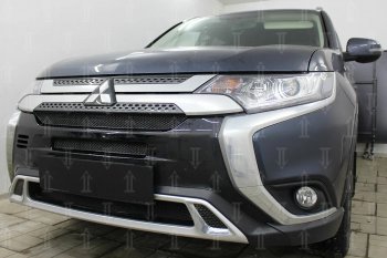 9 499 р. Защитная сетка в бампер (3 части, ячейка 4х10 мм) Alfeco Премиум Mitsubishi Outlander GF 3-ий рестайлинг (2018-2022) (Чёрная)  с доставкой в г. Калуга. Увеличить фотографию 4