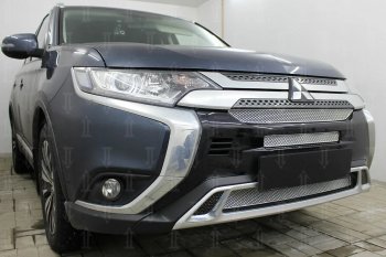 9 749 р. Защитная сетка в бампер (3 части, ячейка 4х10 мм) Alfeco Премиум Mitsubishi Outlander GF 3-ий рестайлинг (2018-2022) (Хром)  с доставкой в г. Калуга. Увеличить фотографию 2