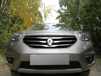 Защитная сетка в бампер (низ, ячейка 4х10 мм) Стрелка11 Премиум Renault Koleos 1 Phase 3 (2013-2016)  (Чёрная)