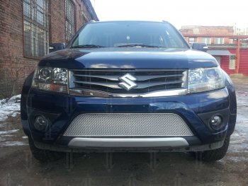 Защитная сетка в бампер (низ, ячейка 4х10 мм) Стрелка11 Премиум Suzuki Grand Vitara JT 3 двери 2-ой рестайлинг (2012-2016)  (Хром)